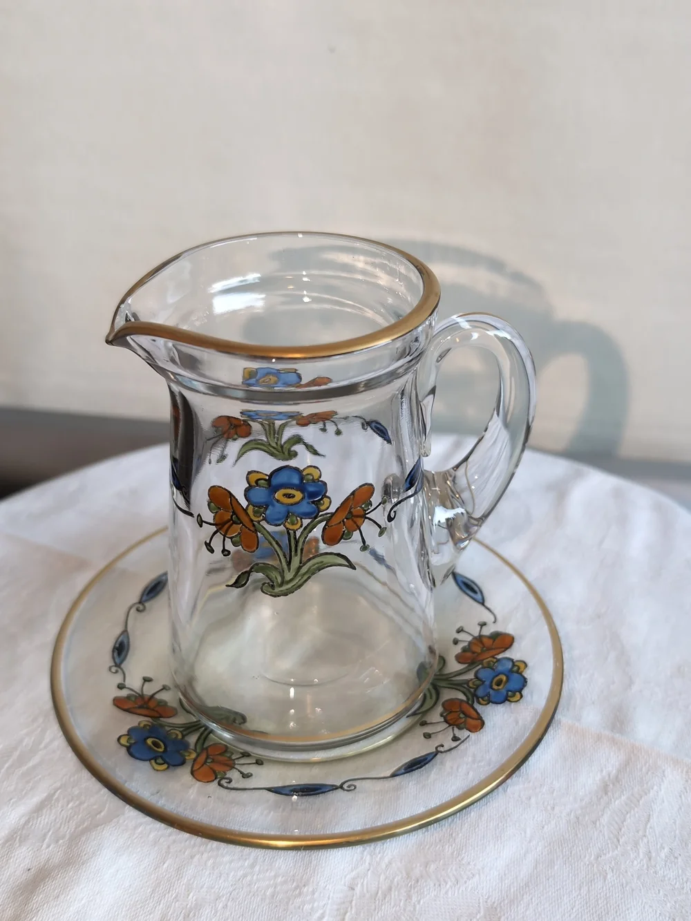 Heisey Enameled Creamer/Pitcher and Saucer